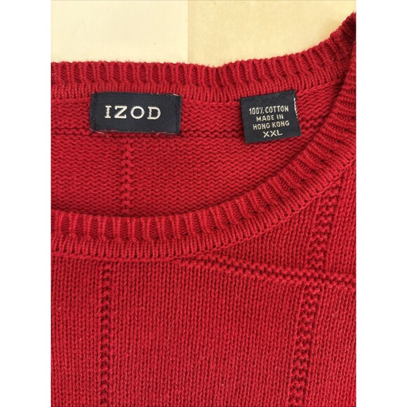 Vintage Izod Windowpane Sweater Red Pullover Cotton Grandpa Pullover Mens Sz 2XL - Picture 2 of 9